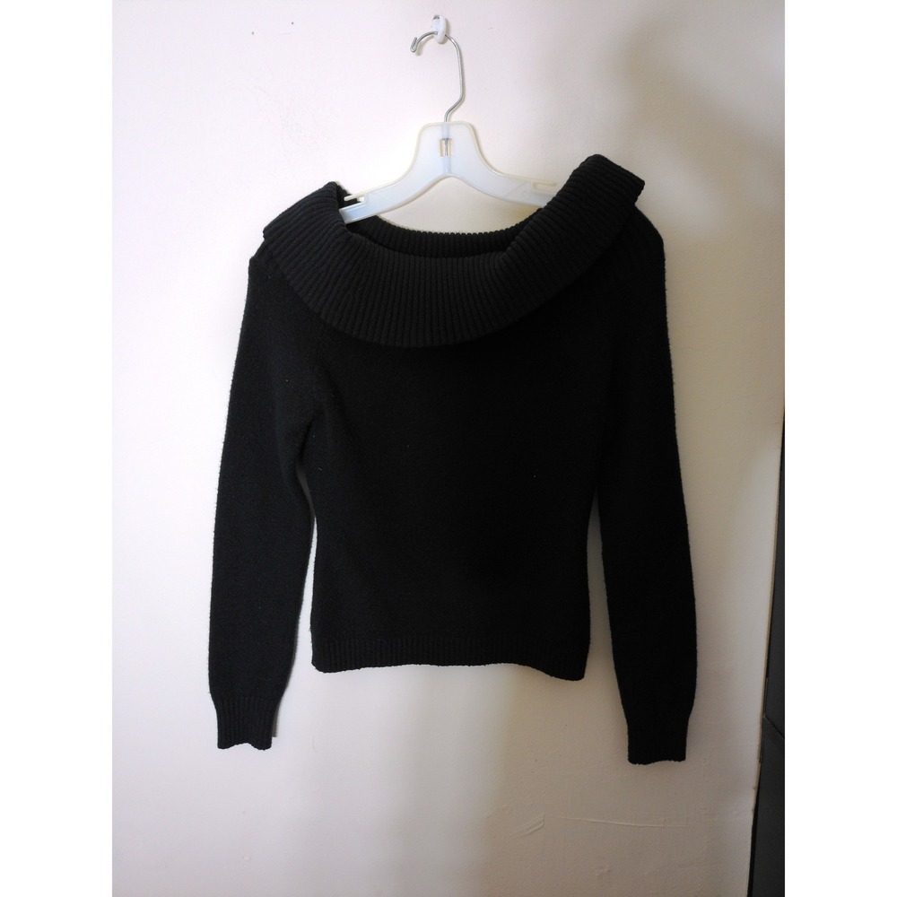 PrettyGarden Cowl Neck Sweater Womens Small Black Off Shoulder Ribbed Knit 1941
